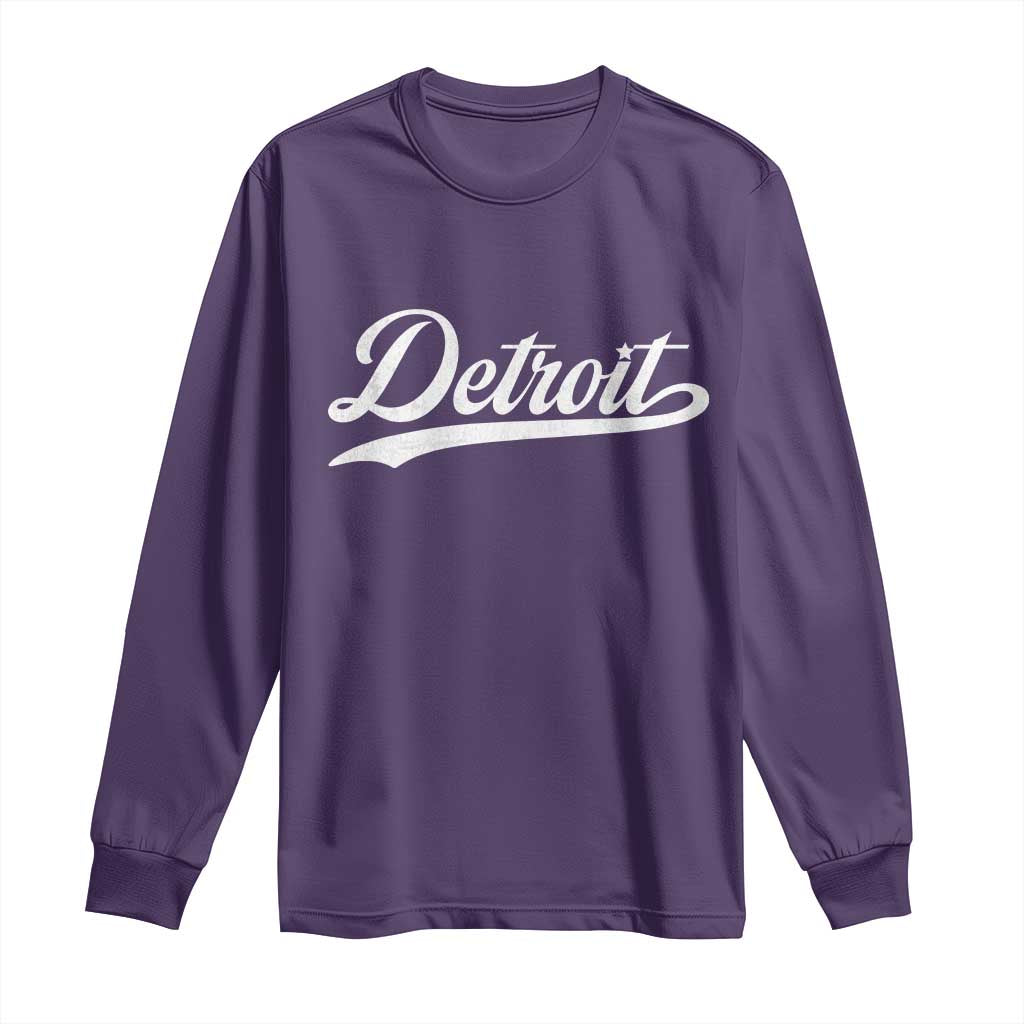 Retro Script Detroit Long Sleeve Shirt Vintage Team Name - Wonder Print Shop