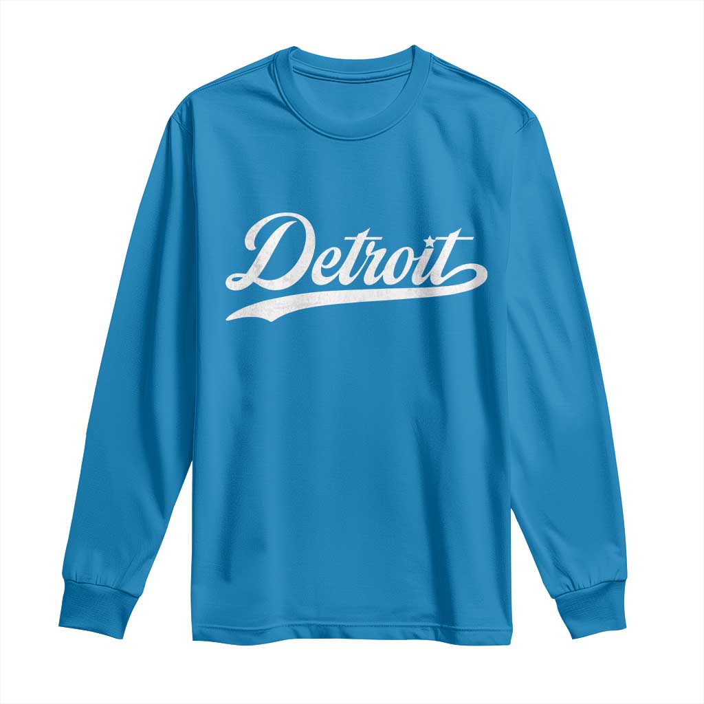 Retro Script Detroit Long Sleeve Shirt Vintage Team Name - Wonder Print Shop
