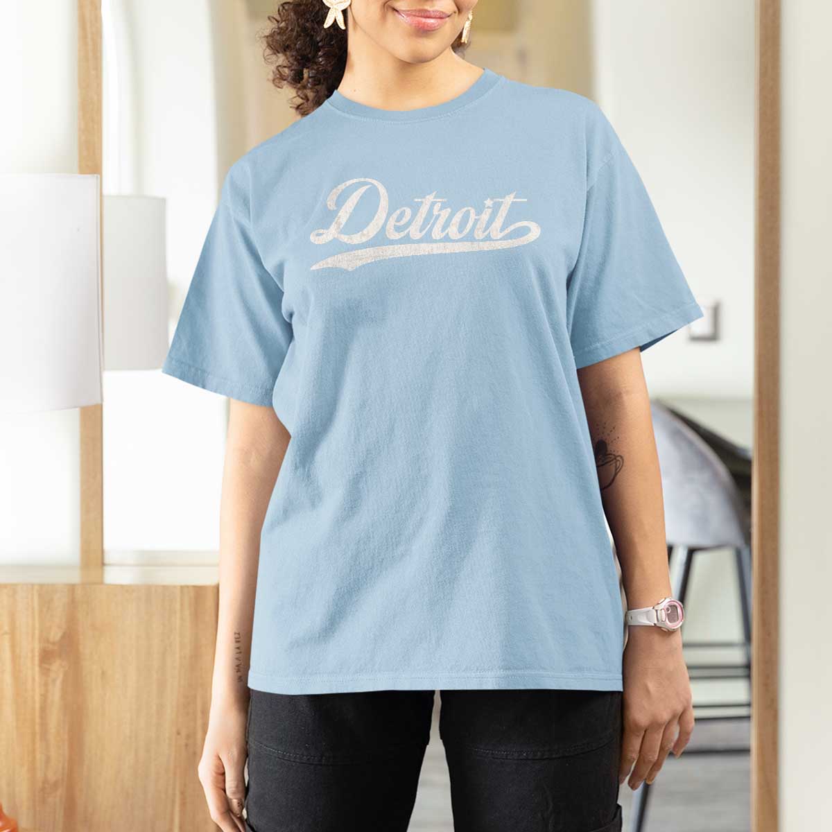 Retro Script Detroit T Shirt For Women Vintage Sports Team Name - Wonder Print Shop