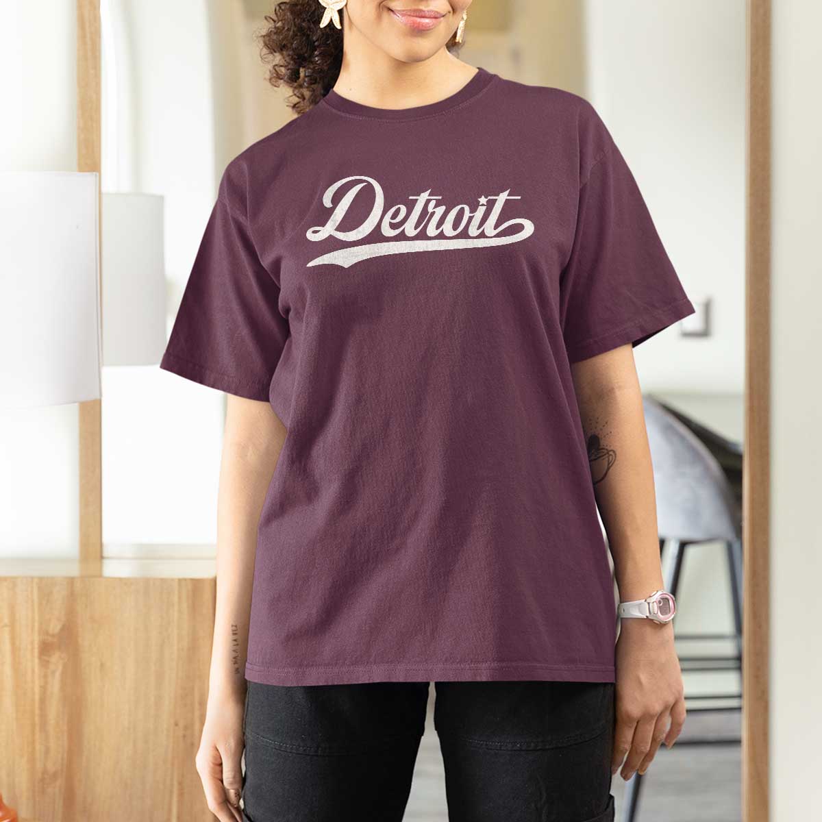 Retro Script Detroit T Shirt For Women Vintage Sports Team Name - Wonder Print Shop