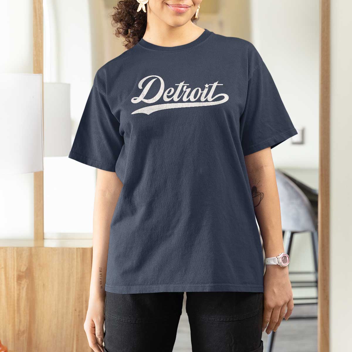 Retro Script Detroit T Shirt For Women Vintage Sports Team Name - Wonder Print Shop