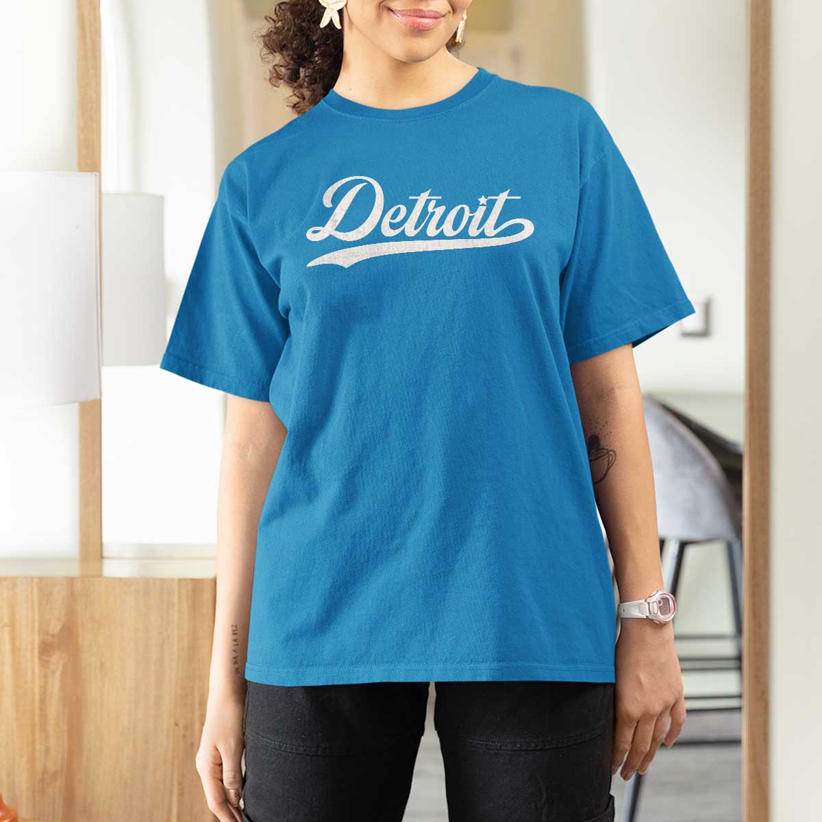 Retro Script Detroit T Shirt For Women Vintage Sports Team Name - Wonder Print Shop