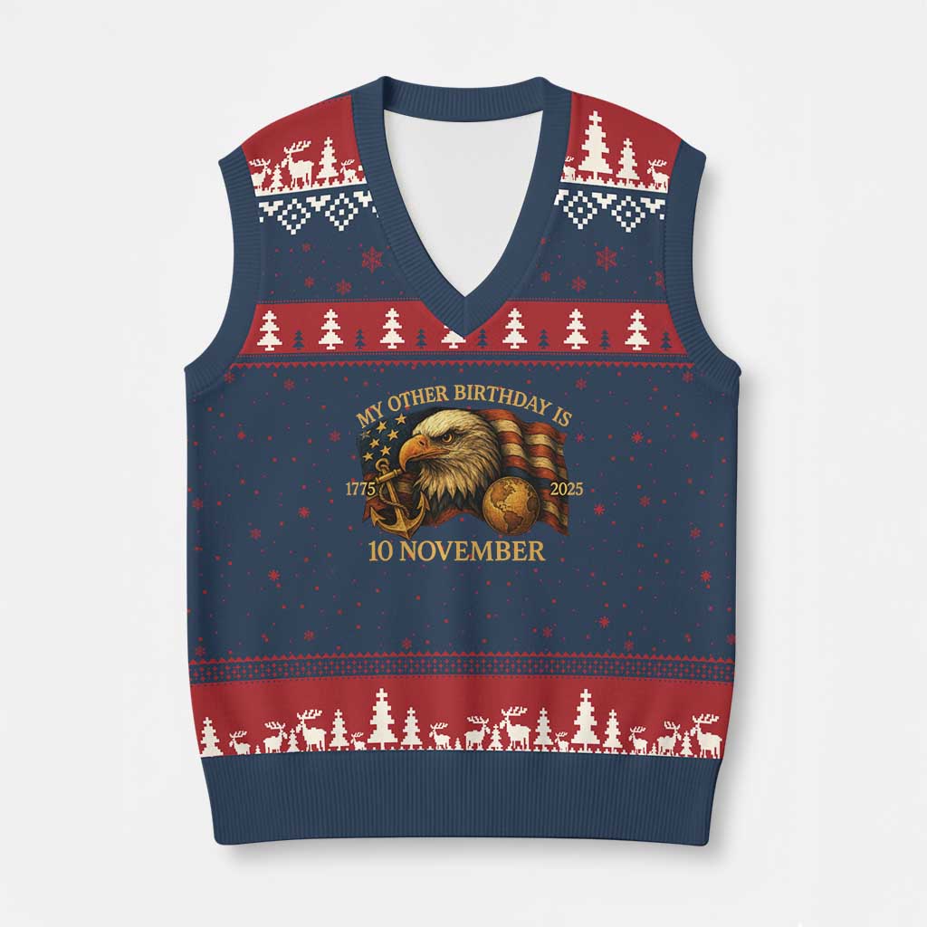 Veteran 250th Anniversary V-Neck Knit Sweater Vest My Other Birthday Is 10 November 1775 - Wonder Print Shop