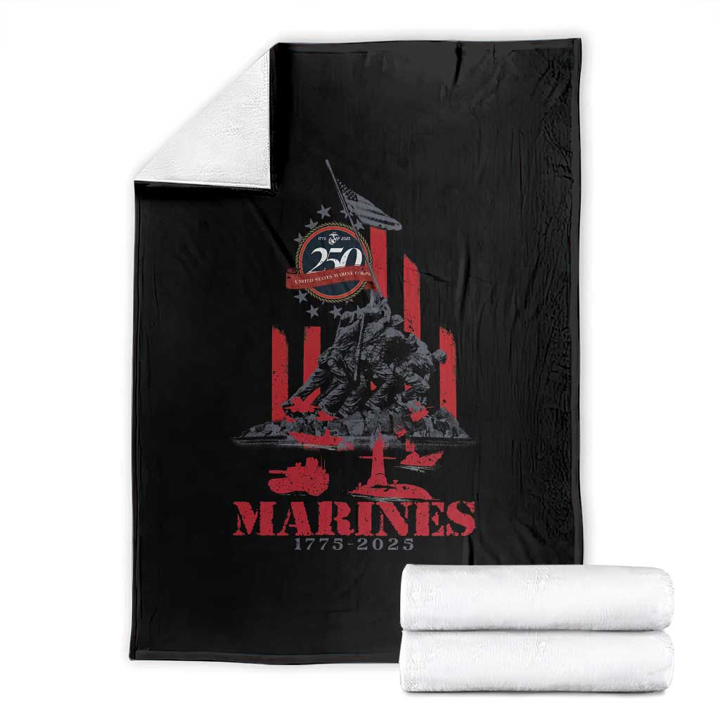 Marine Veteran 250th Anniversary Throw Blanket Retro Military Corps American Flag - Wonder Print Shop