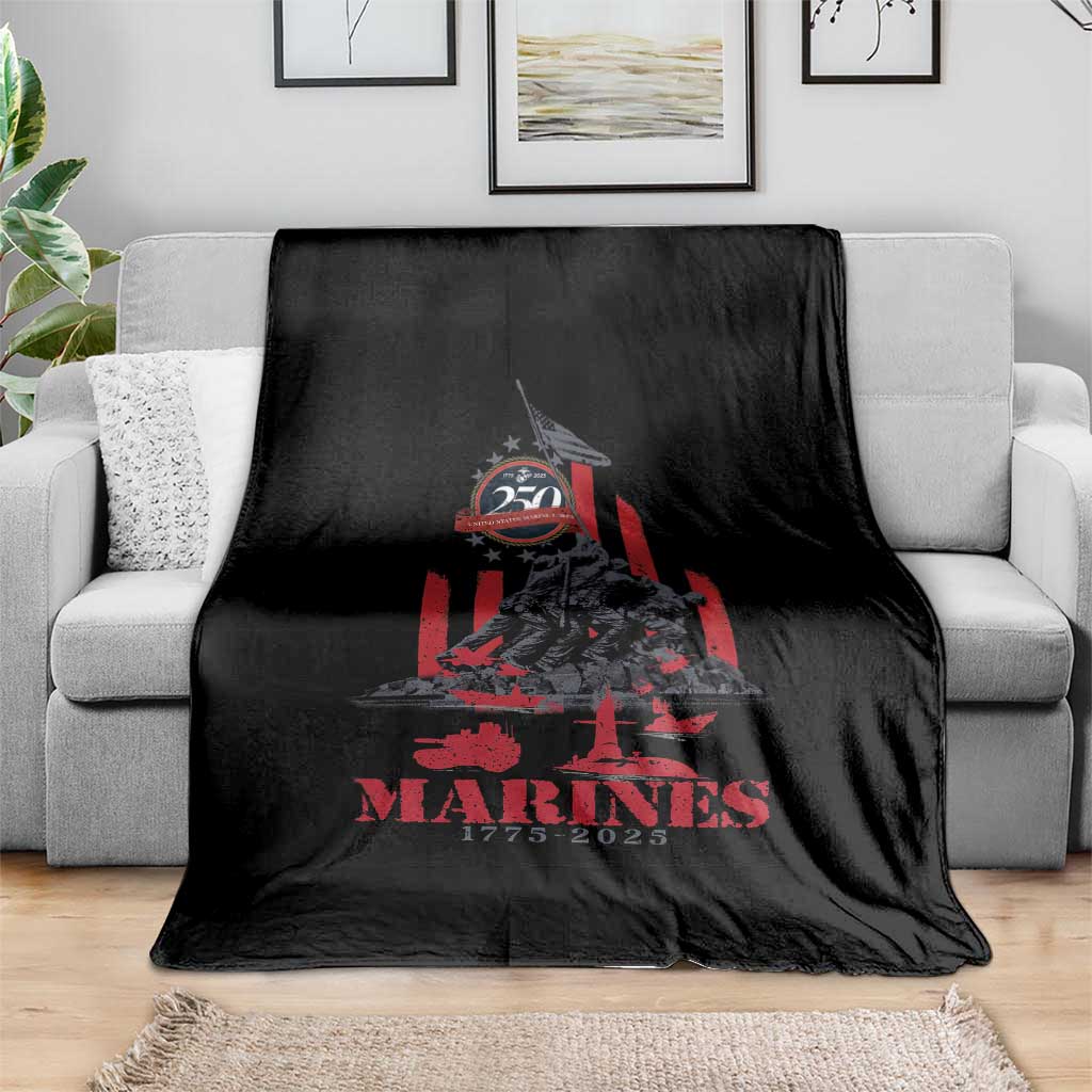 Marine Veteran 250th Anniversary Throw Blanket Retro Military Corps American Flag - Wonder Print Shop