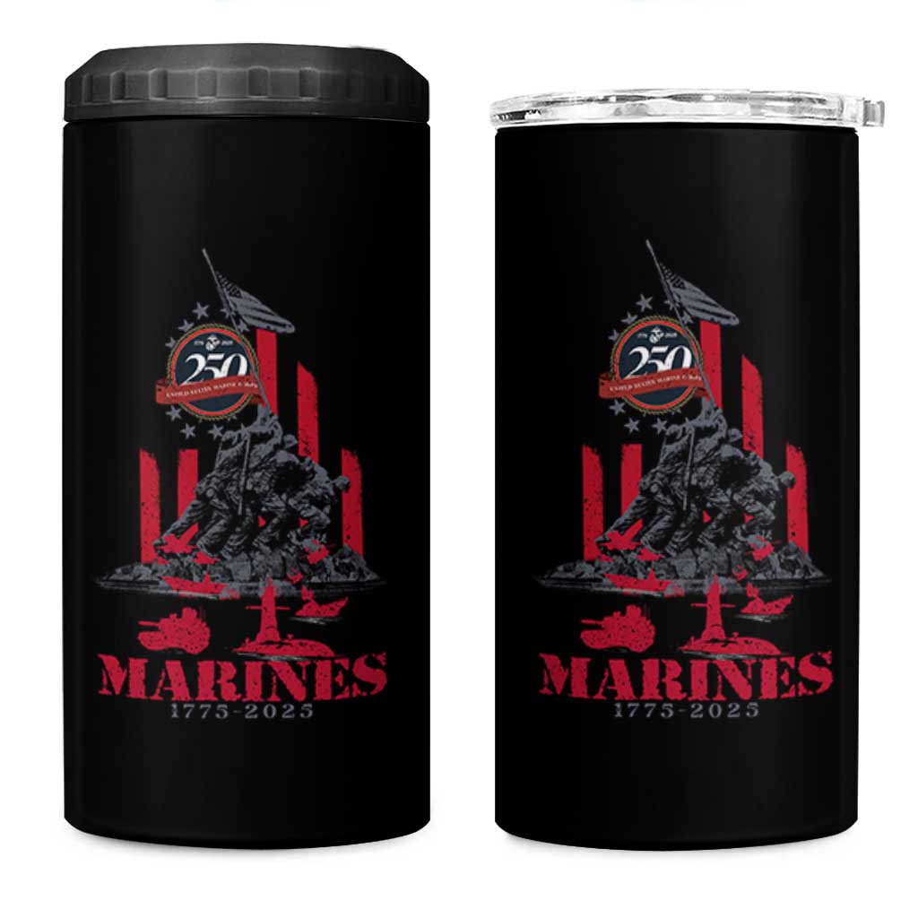 Marine Veteran 250th Anniversary 4 in 1 Can Cooler Tumbler Retro Military Corps American Flag - Wonder Print Shop