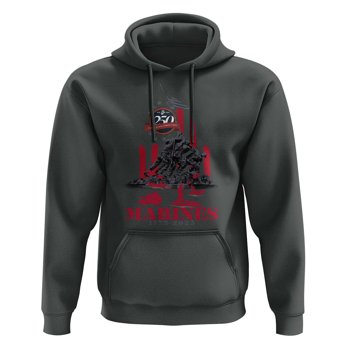 Marine Veteran 250th Anniversary Hoodie Retro Military Corps American Flag - Wonder Print Shop