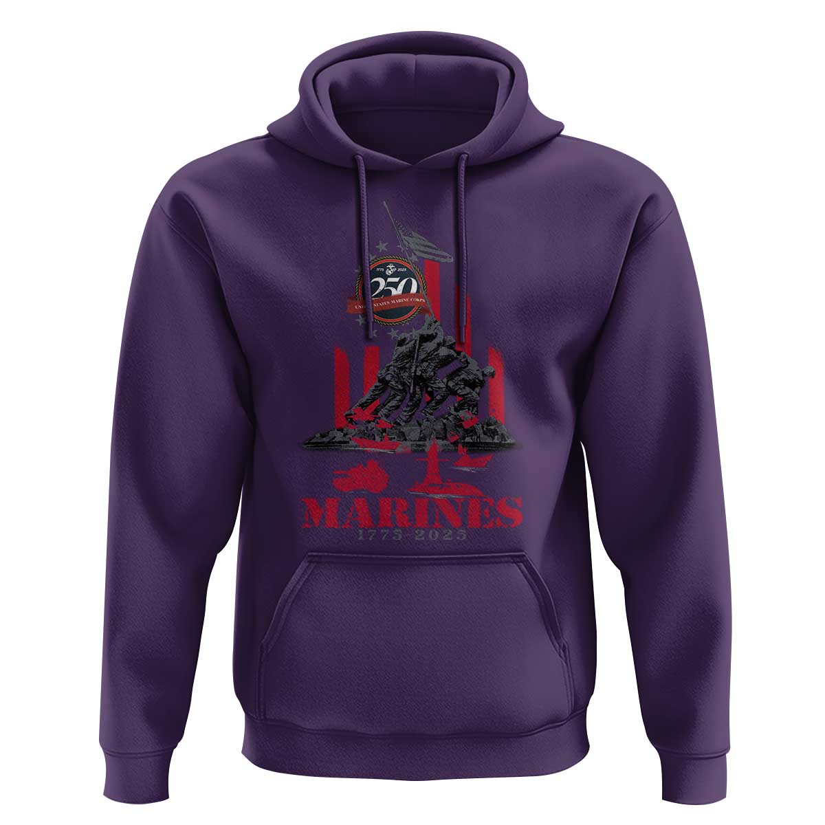 Marine Veteran 250th Anniversary Hoodie Retro Military Corps American Flag - Wonder Print Shop