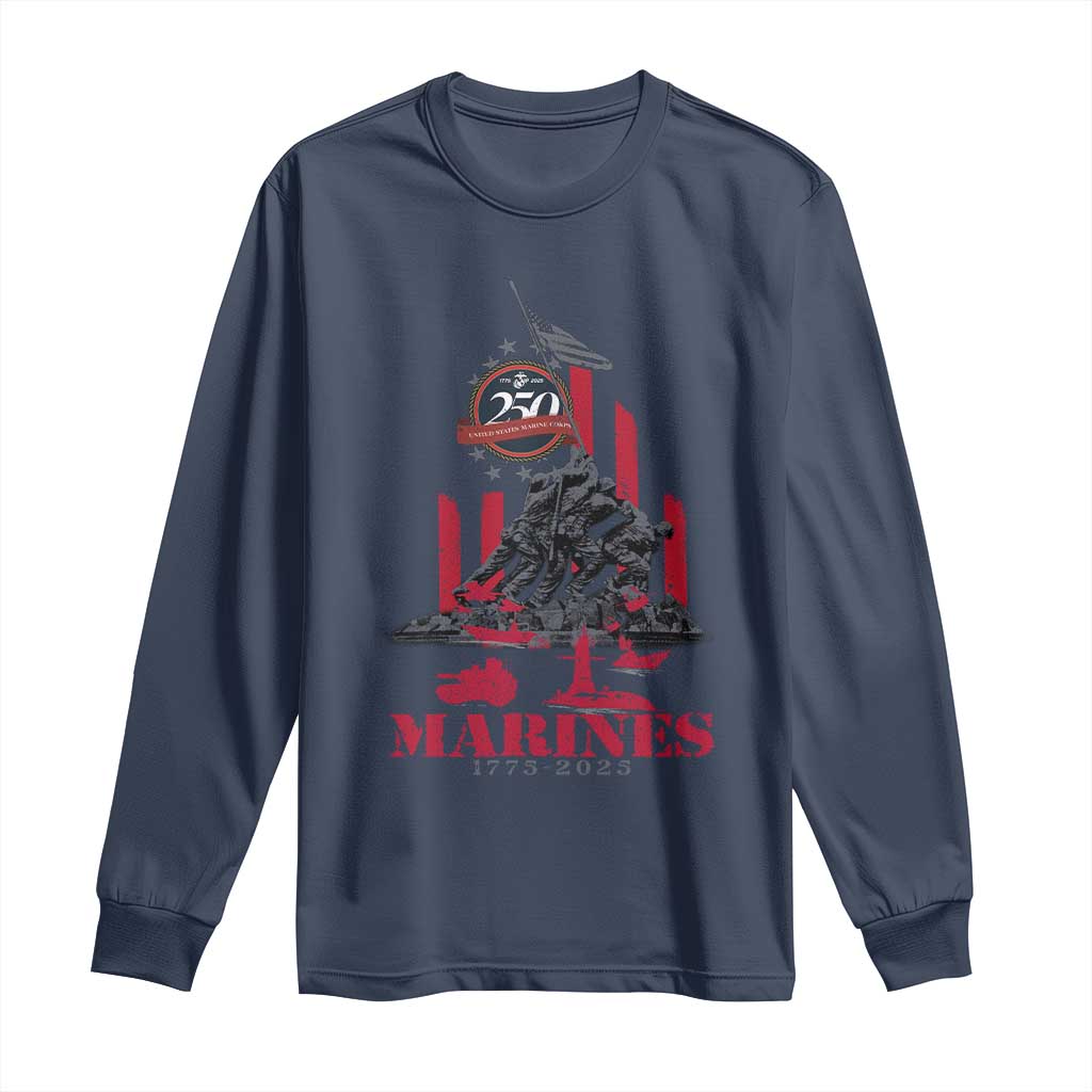 Marine Veteran 250th Anniversary Long Sleeve Shirt Retro Military Corps American Flag - Wonder Print Shop