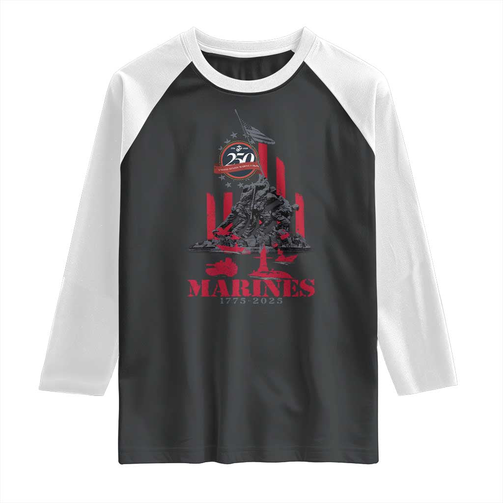 Marine Veteran 250th Anniversary Raglan Shirt Retro Military Corps American Flag - Wonder Print Shop