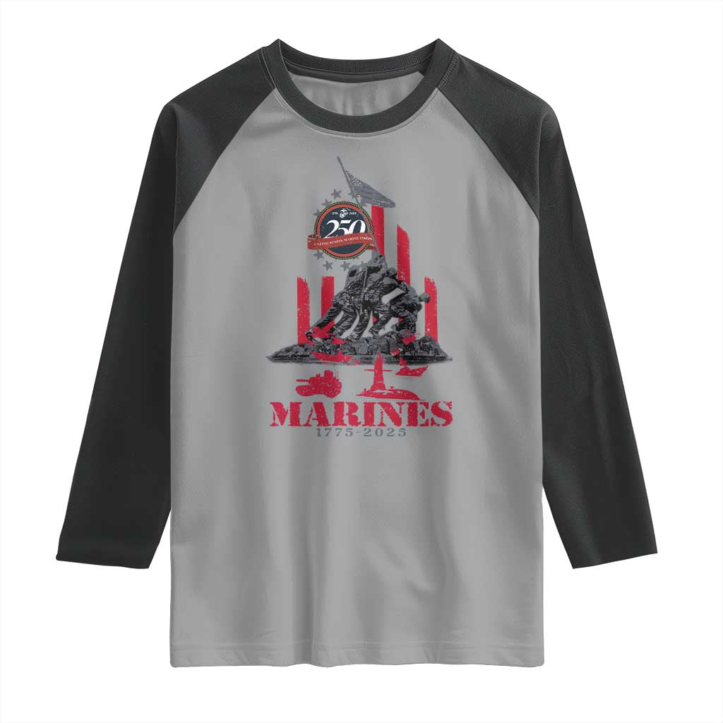 Marine Veteran 250th Anniversary Raglan Shirt Retro Military Corps American Flag - Wonder Print Shop
