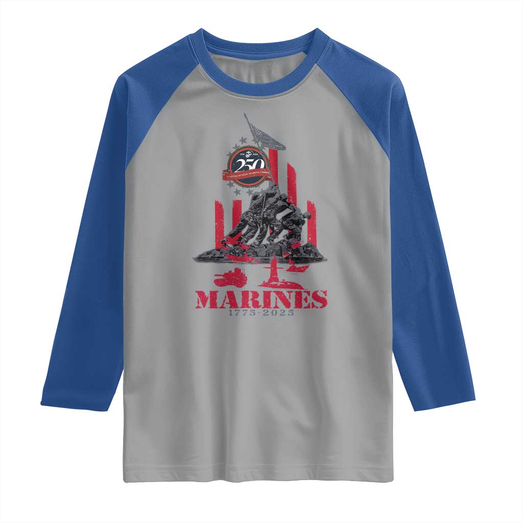 Marine Veteran 250th Anniversary Raglan Shirt Retro Military Corps American Flag - Wonder Print Shop