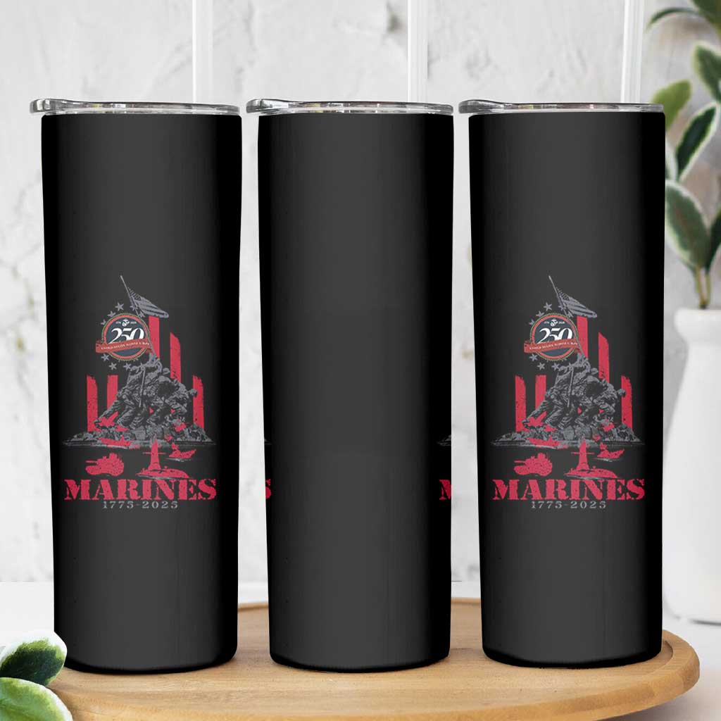 Marine Veteran 250th Anniversary Skinny Tumbler Retro Military Corps American Flag - Wonder Print Shop