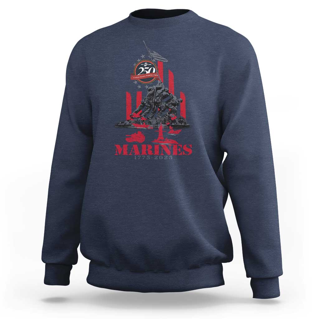Marine Veteran 250th Anniversary Sweatshirt Retro Military Corps American Flag - Wonder Print Shop