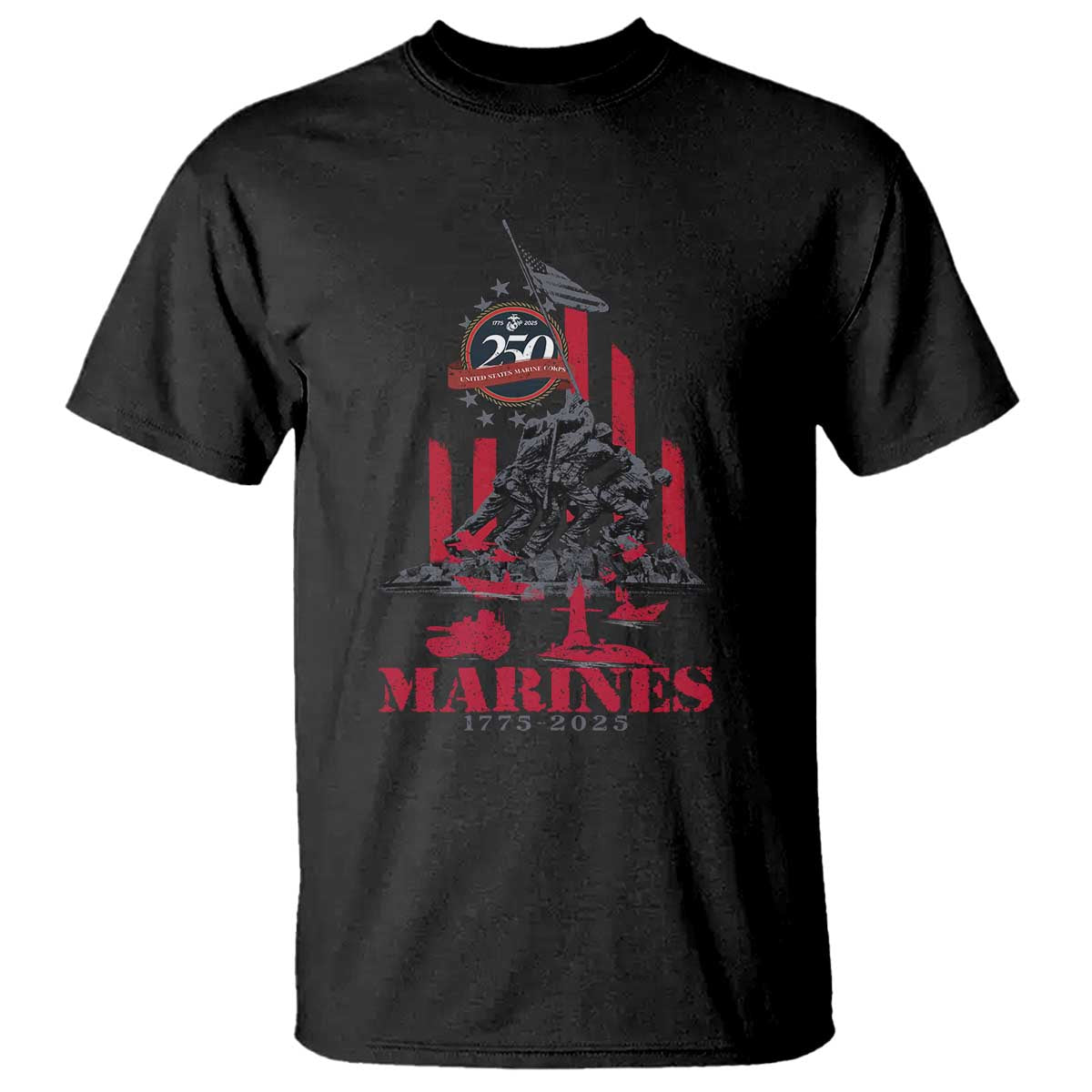 Marine Veteran 250th Anniversary T Shirt Retro Military Corps American Flag - Wonder Print Shop