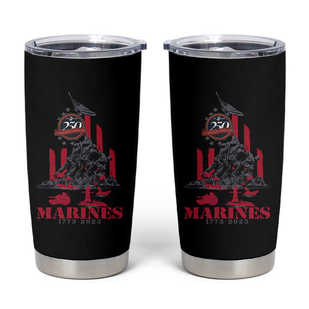 Marine Veteran 250th Anniversary Tumbler Cup Retro Military Corps American Flag - Wonder Print Shop