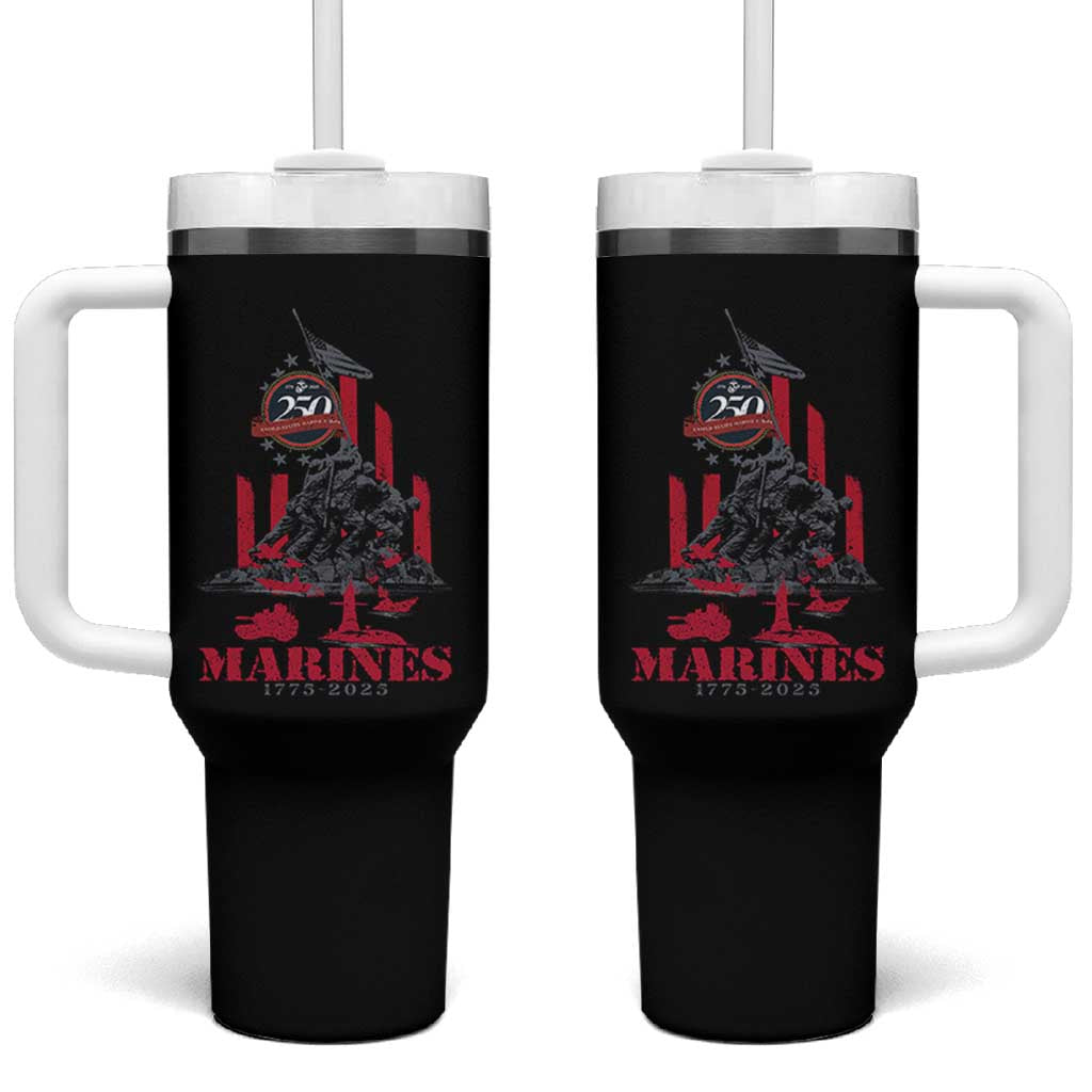 Marine Veteran 250th Anniversary Tumbler With Handle Retro Military Corps American Flag - Wonder Print Shop