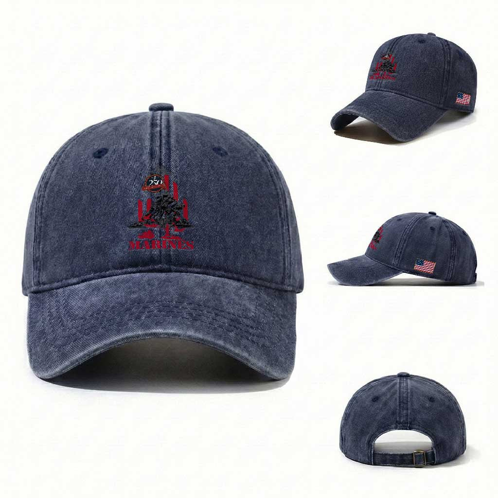 Marine Veteran 250th Anniversary Washed Cotton Baseball Cap Retro Military Corps American Flag
