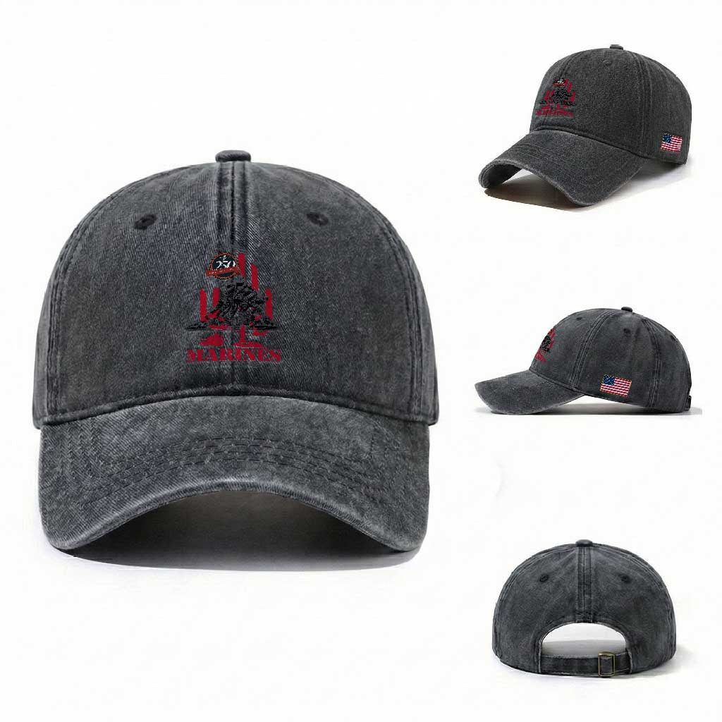 Marine Veteran 250th Anniversary Washed Cotton Baseball Cap Retro Military Corps American Flag