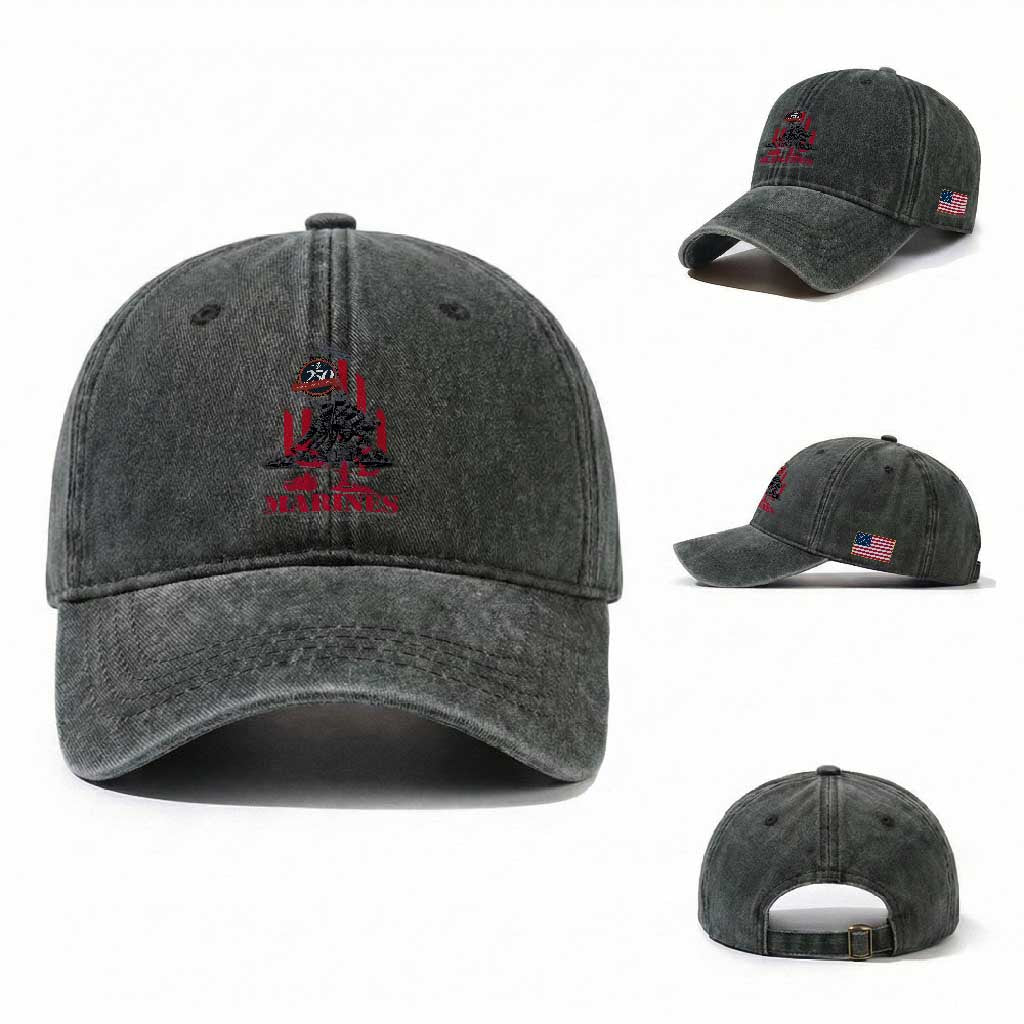 Marine Veteran 250th Anniversary Washed Cotton Baseball Cap Retro Military Corps American Flag