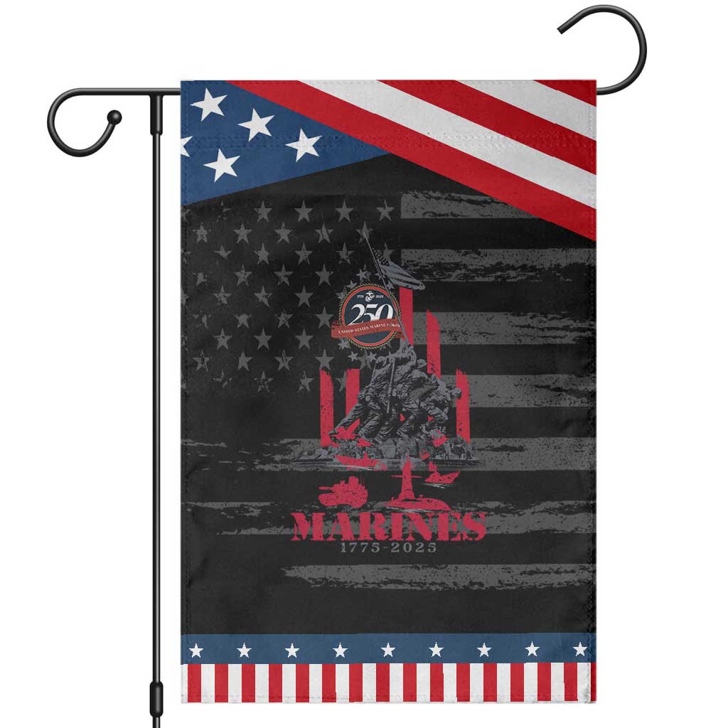 Marine Veteran 250th Anniversary Garden Flag Retro Military Corps American Flag