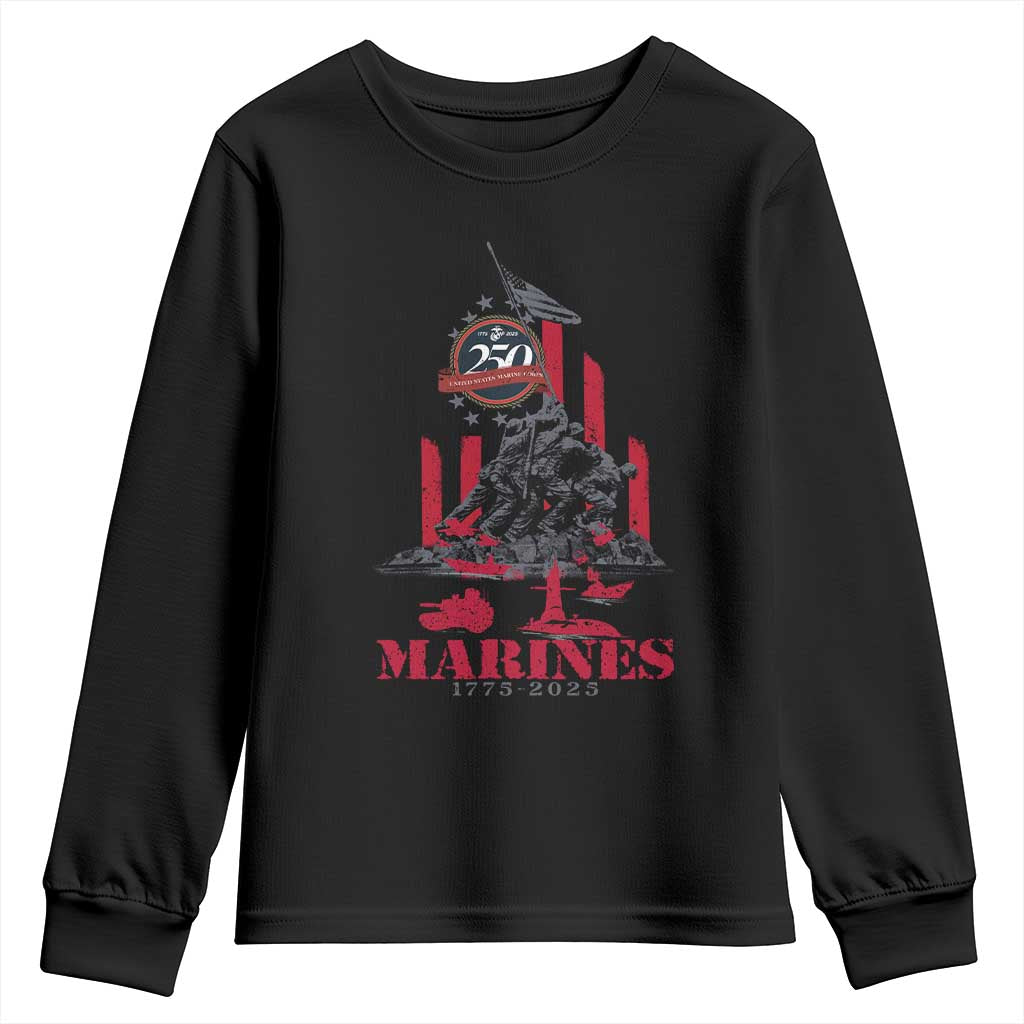 Marine Veteran 250th Anniversary Youth Sweatshirt Retro Military Corps American Flag - Wonder Print Shop