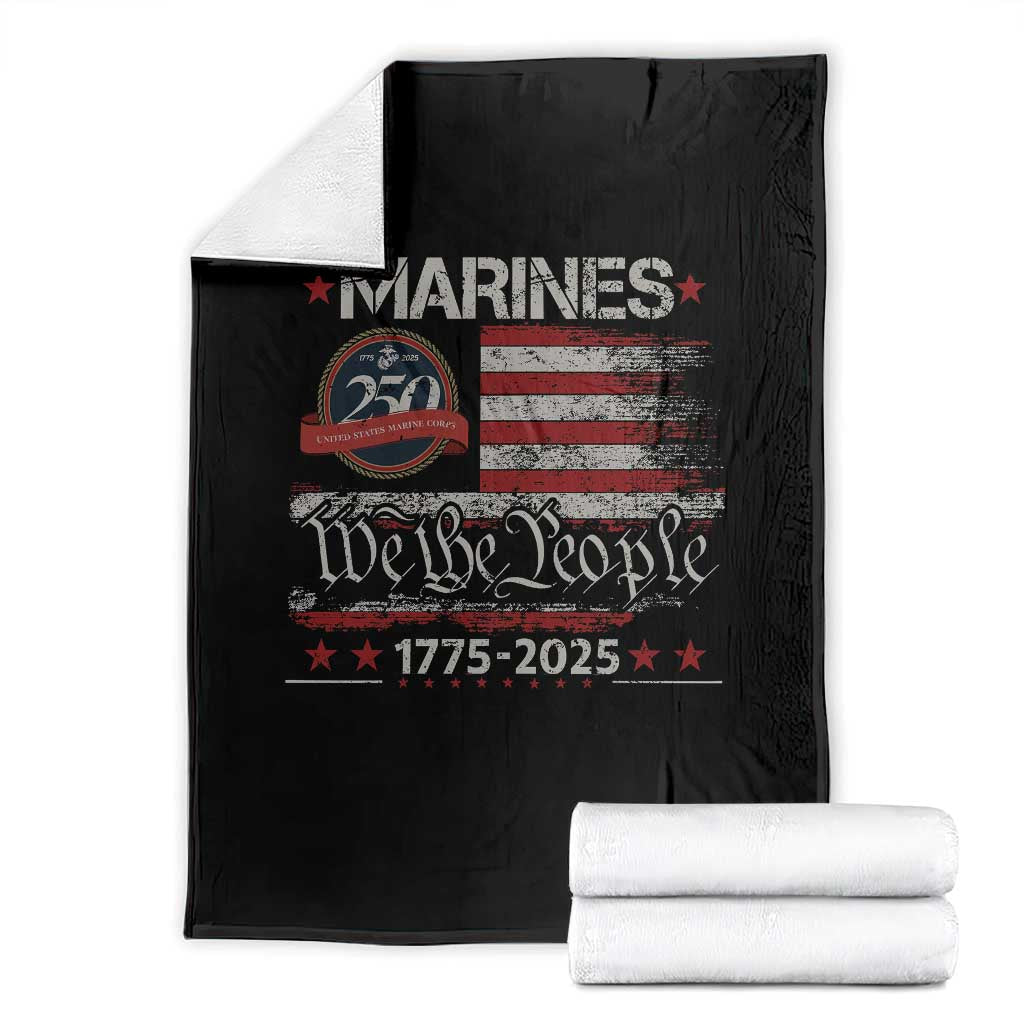 Marine Veteran 250th Anniversary Throw Blanket Retro Patriotic Military Gift American Flag - Wonder Print Shop