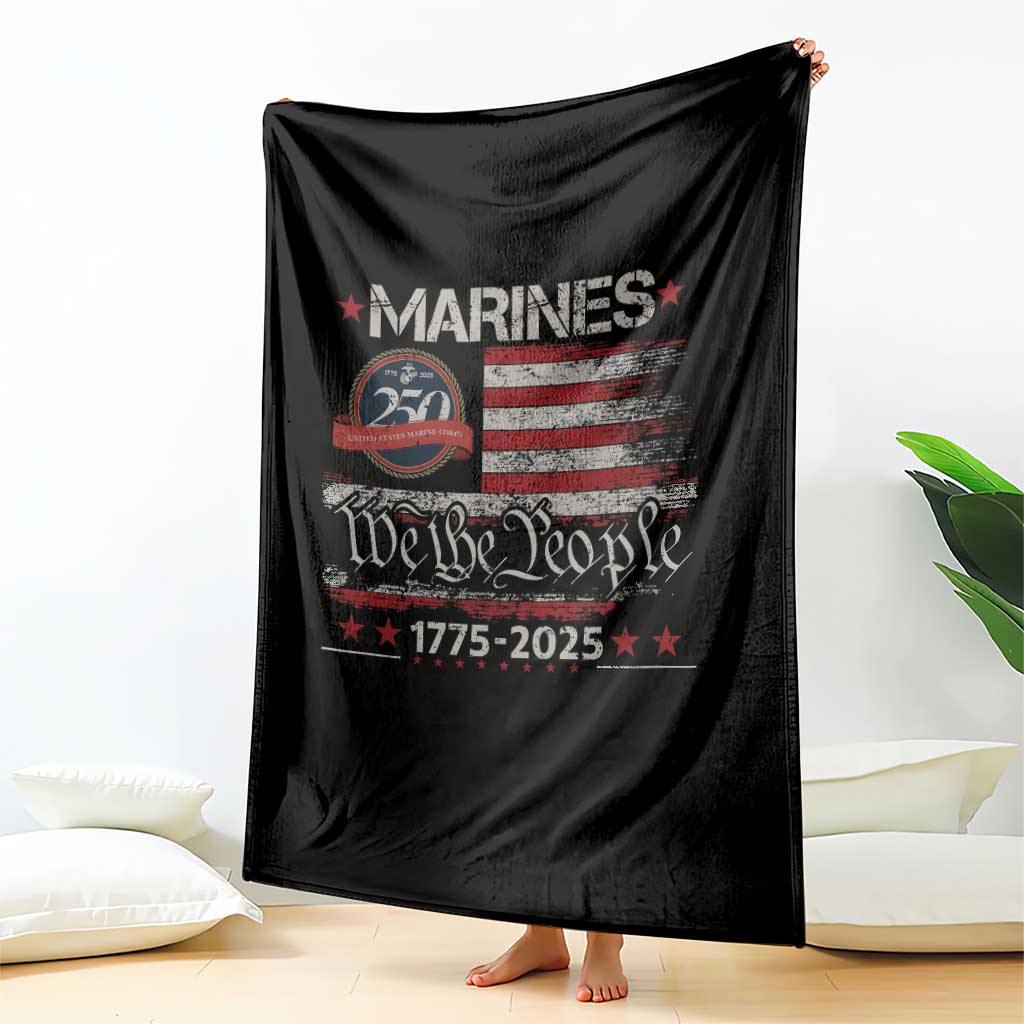 Marine Veteran 250th Anniversary Throw Blanket Retro Patriotic Military Gift American Flag - Wonder Print Shop