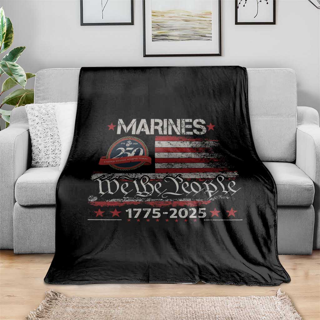 Marine Veteran 250th Anniversary Throw Blanket Retro Patriotic Military Gift American Flag - Wonder Print Shop