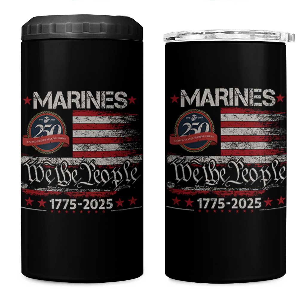 Marine Veteran 250th Anniversary 4 in 1 Can Cooler Tumbler Retro Patriotic Military Gift American Flag - Wonder Print Shop