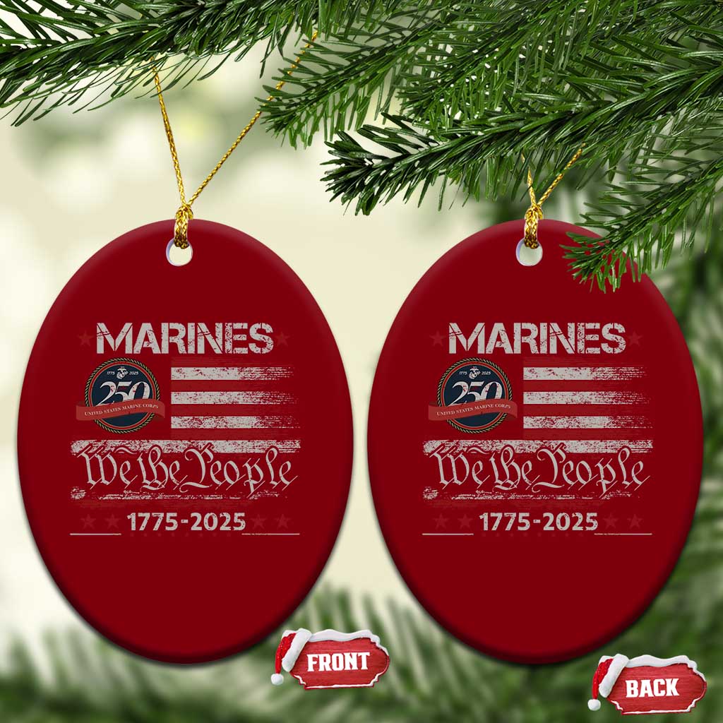 Marine Veteran 250th Anniversary Ceramic Ornament Retro Patriotic Military Gift American Flag - Wonder Print Shop
