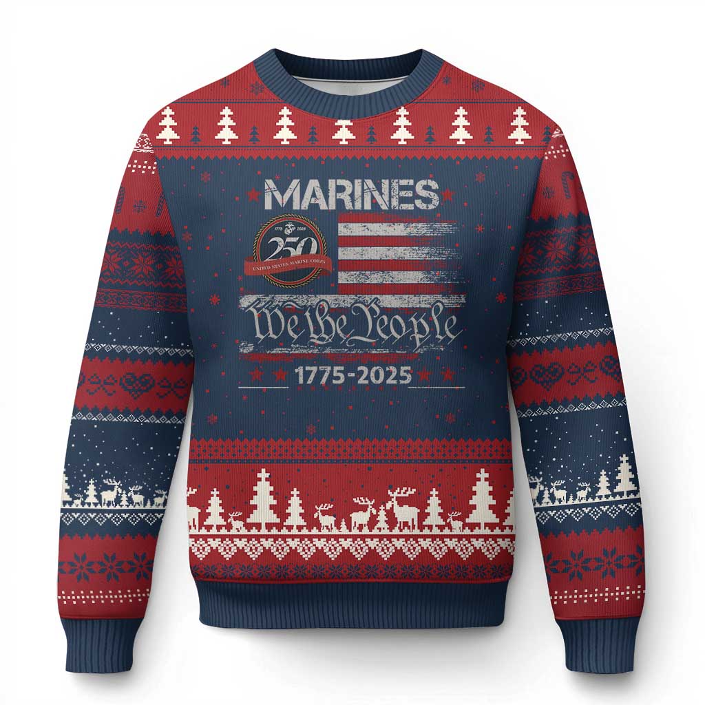 Marine Veteran 250th Anniversary Ugly Christmas Sweater Retro Patriotic Military Gift American Flag - Wonder Print Shop