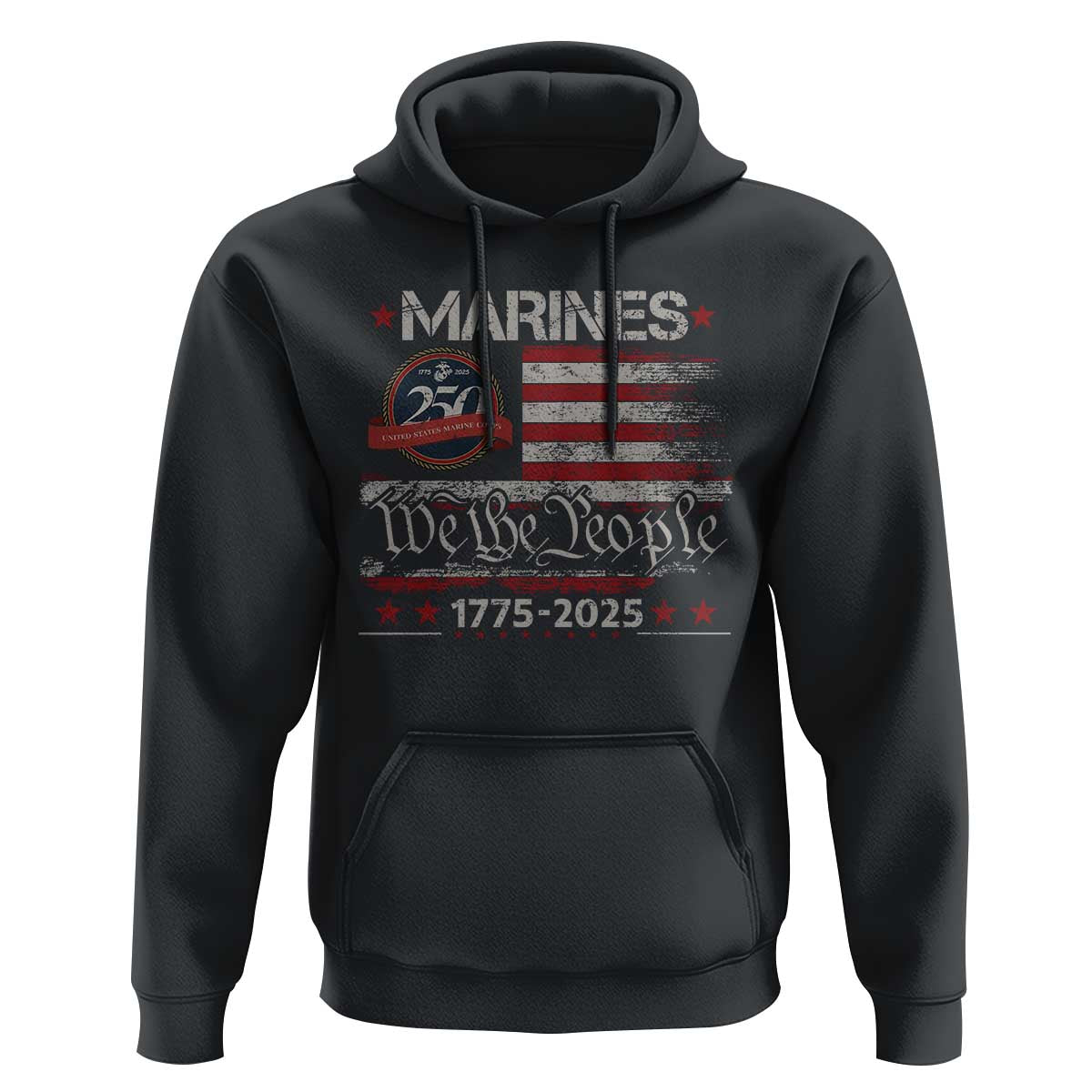 Marine Veteran 250th Anniversary Hoodie Retro Patriotic Military Gift American Flag - Wonder Print Shop