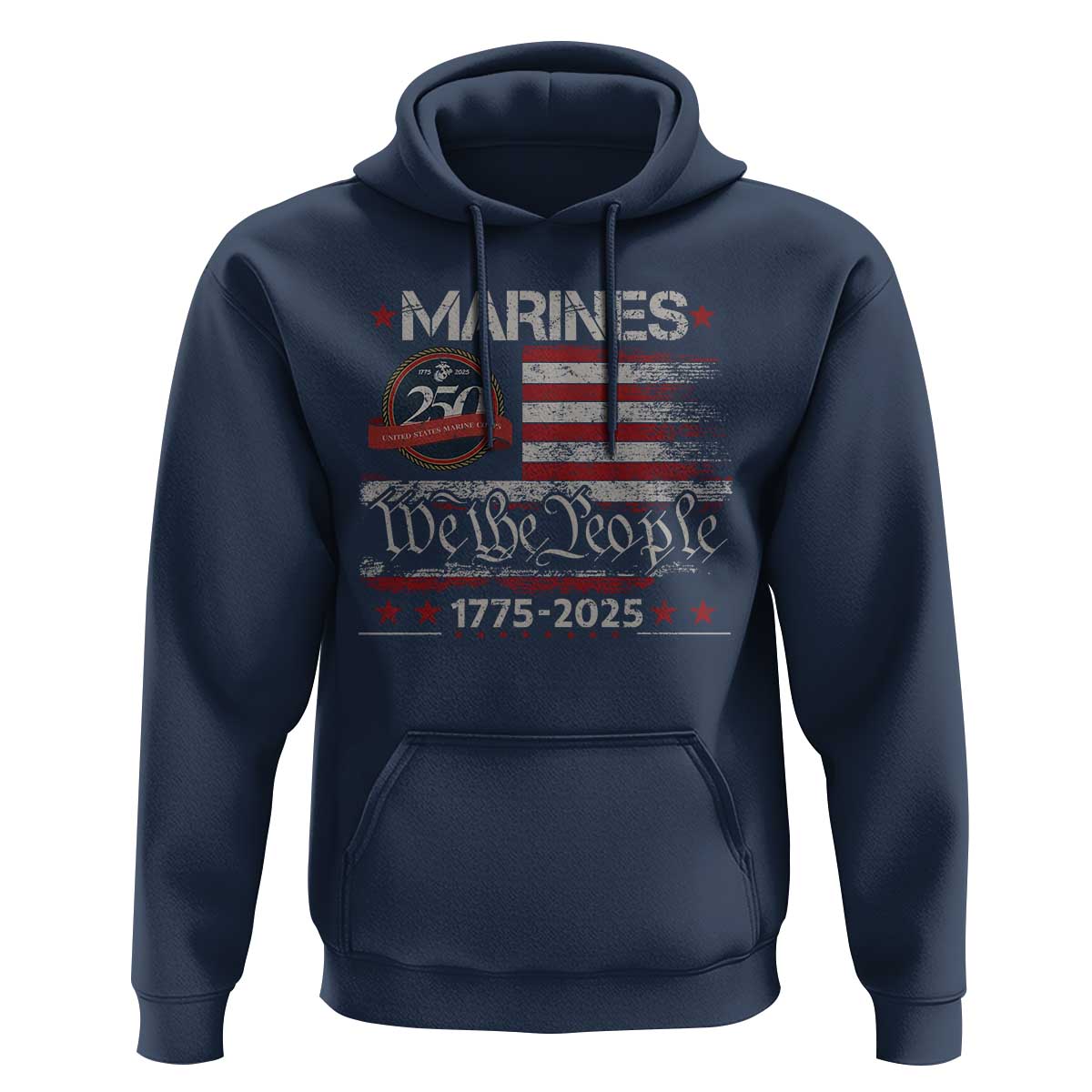 Marine Veteran 250th Anniversary Hoodie Retro Patriotic Military Gift American Flag - Wonder Print Shop