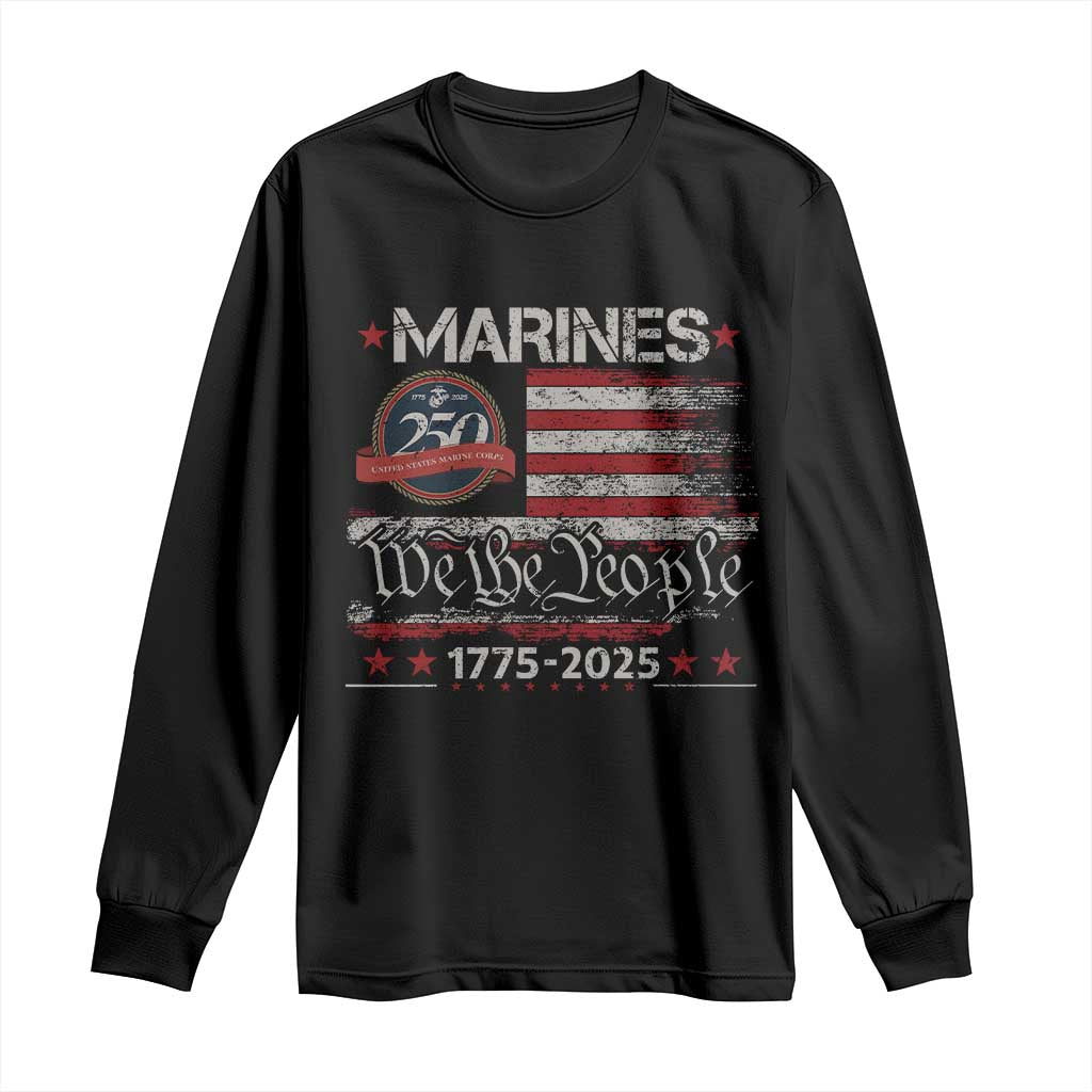 Marine Veteran 250th Anniversary Long Sleeve Shirt Retro Patriotic Military Gift American Flag - Wonder Print Shop