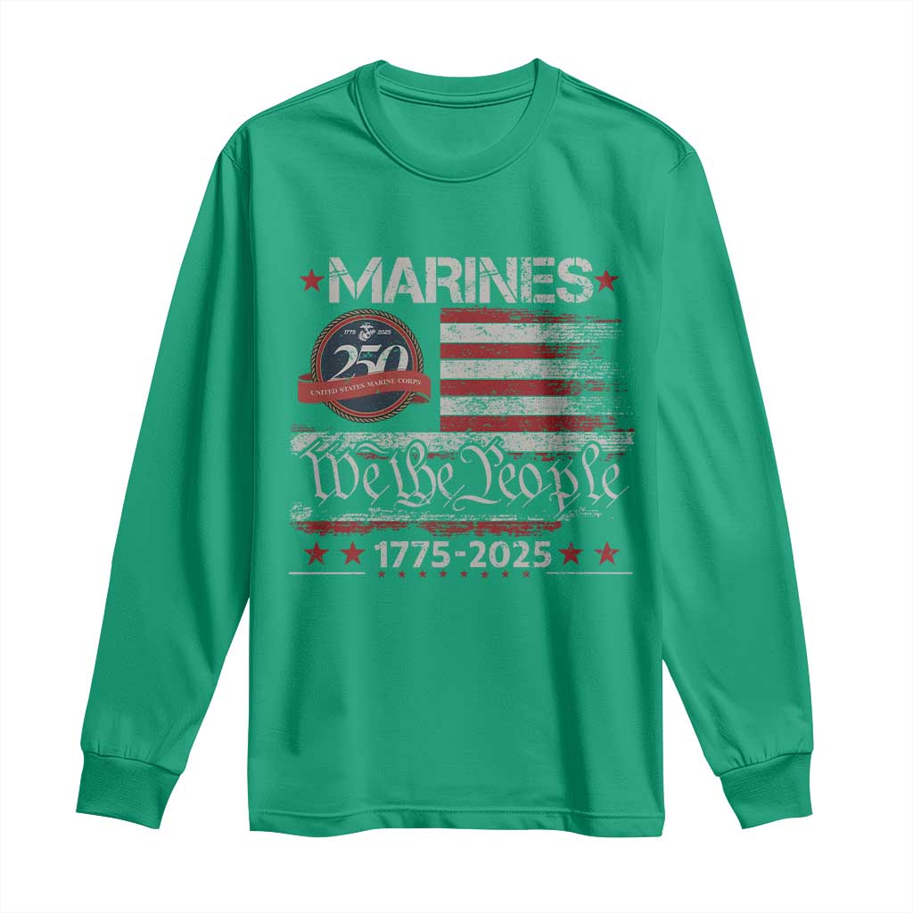 Marine Veteran 250th Anniversary Long Sleeve Shirt Retro Patriotic Military Gift American Flag - Wonder Print Shop