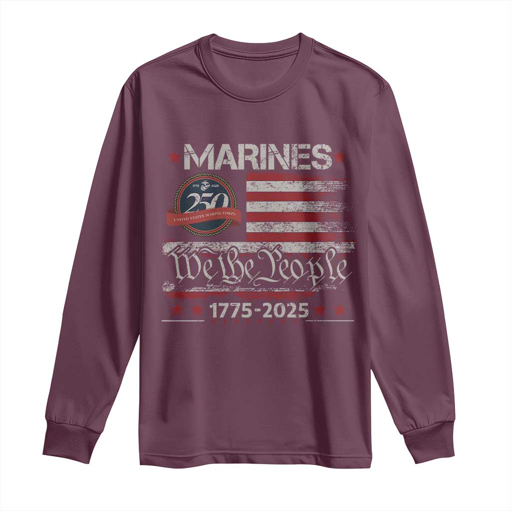 Marine Veteran 250th Anniversary Long Sleeve Shirt Retro Patriotic Military Gift American Flag - Wonder Print Shop