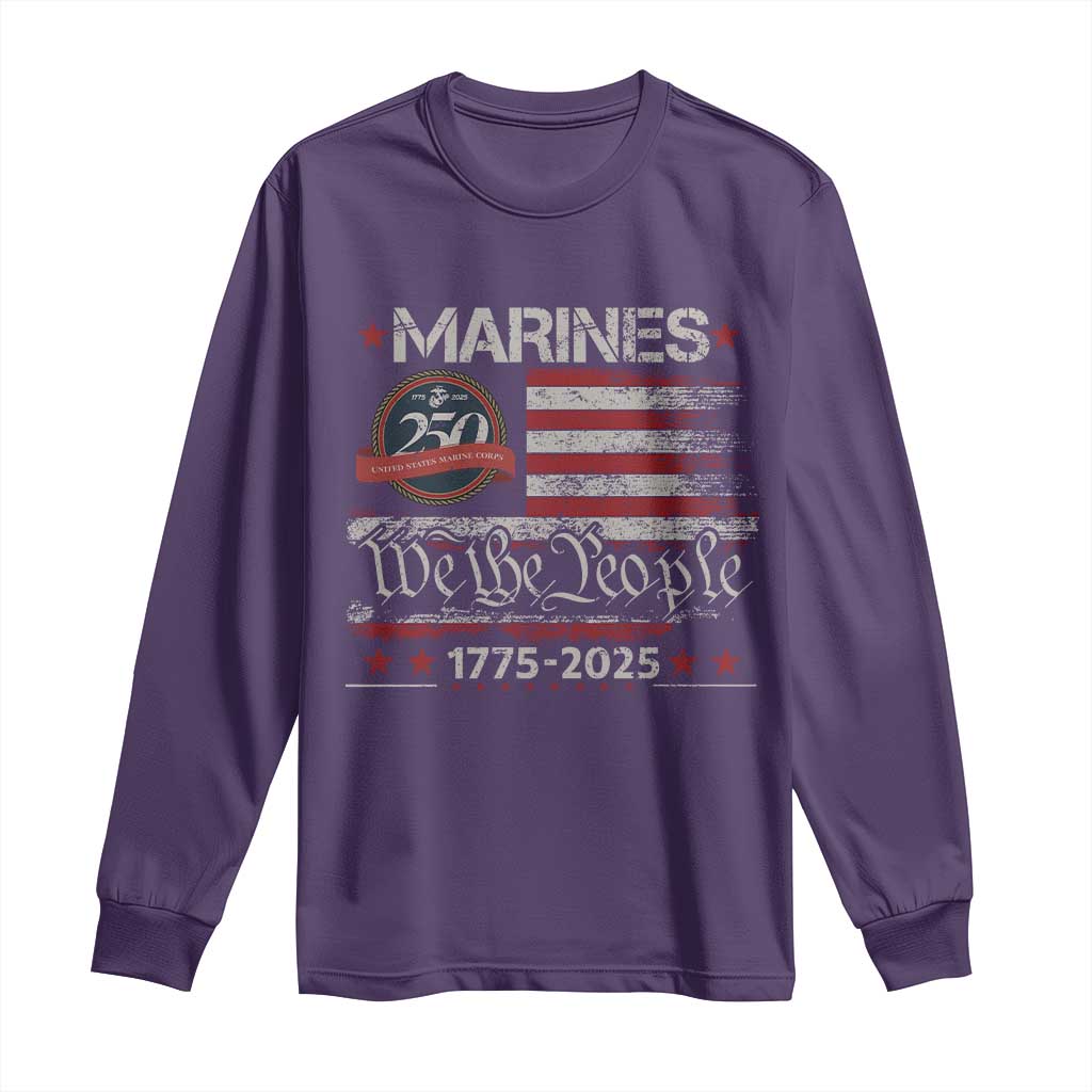 Marine Veteran 250th Anniversary Long Sleeve Shirt Retro Patriotic Military Gift American Flag - Wonder Print Shop