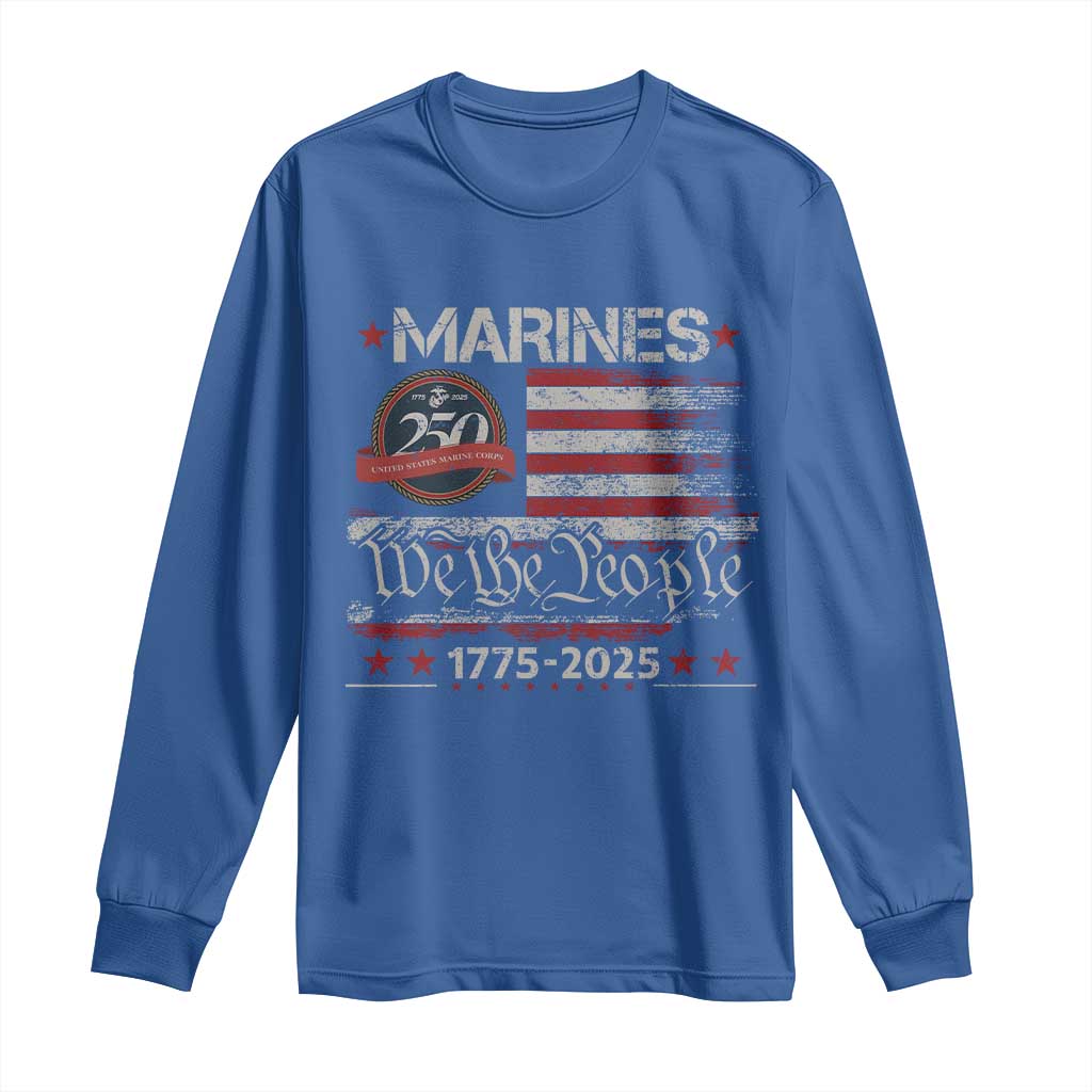 Marine Veteran 250th Anniversary Long Sleeve Shirt Retro Patriotic Military Gift American Flag - Wonder Print Shop