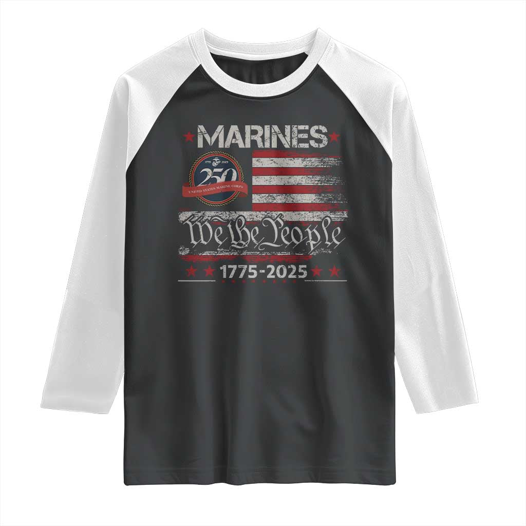 Marine Veteran 250th Anniversary Raglan Shirt Retro Patriotic Military Gift American Flag - Wonder Print Shop