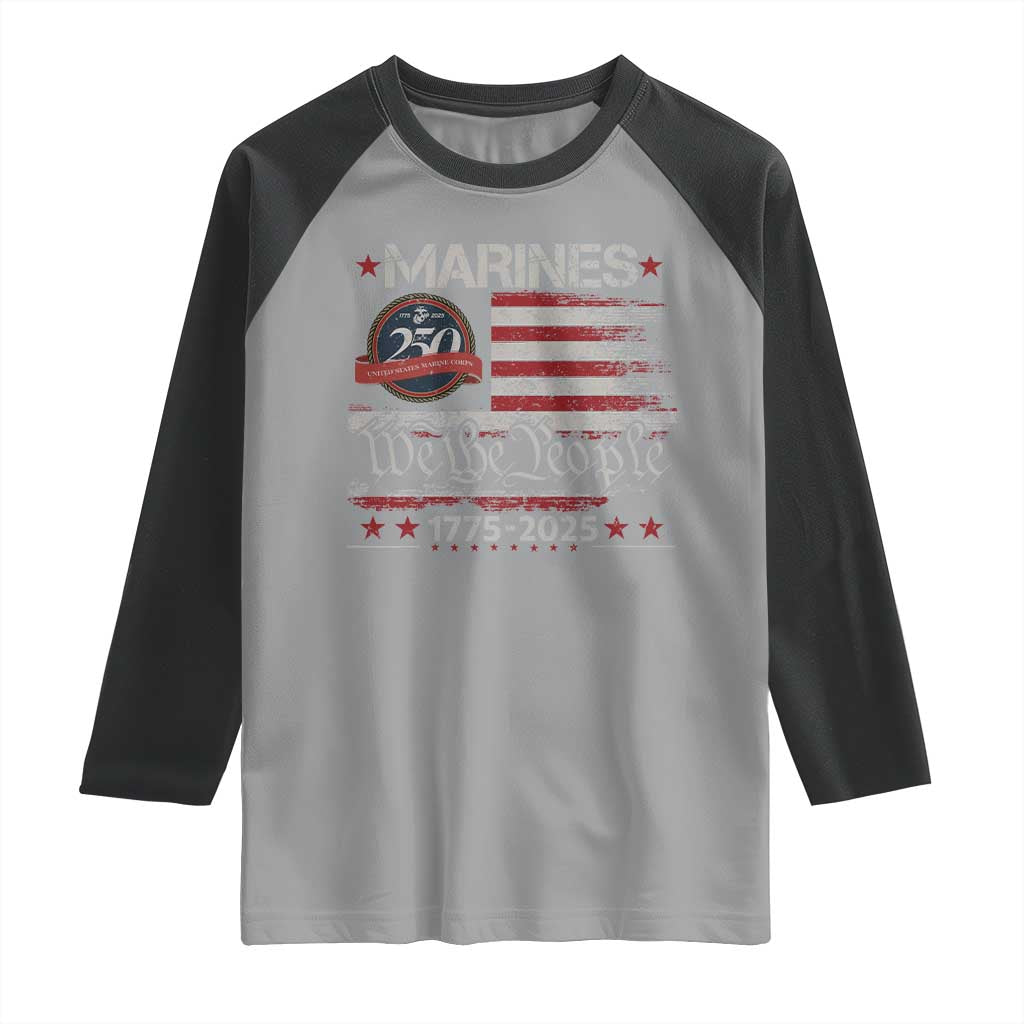 Marine Veteran 250th Anniversary Raglan Shirt Retro Patriotic Military Gift American Flag - Wonder Print Shop