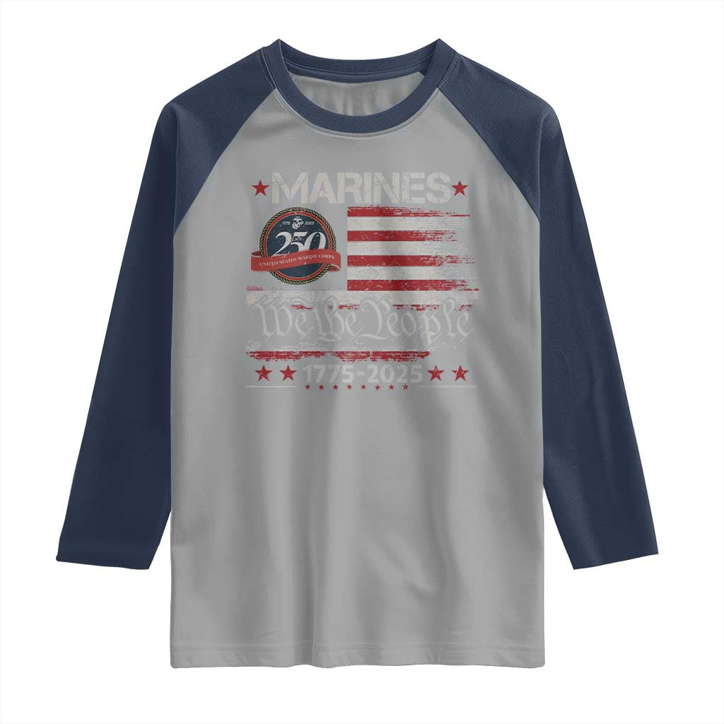 Marine Veteran 250th Anniversary Raglan Shirt Retro Patriotic Military Gift American Flag - Wonder Print Shop