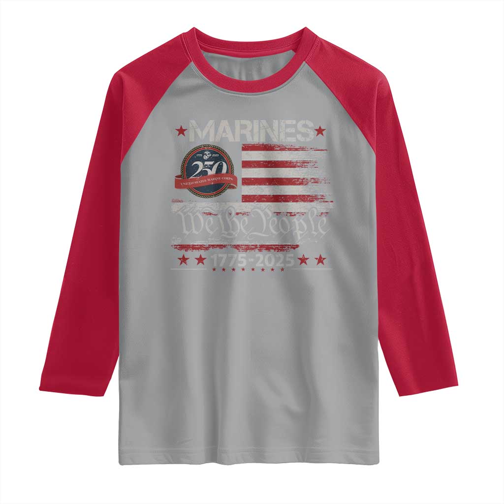 Marine Veteran 250th Anniversary Raglan Shirt Retro Patriotic Military Gift American Flag - Wonder Print Shop