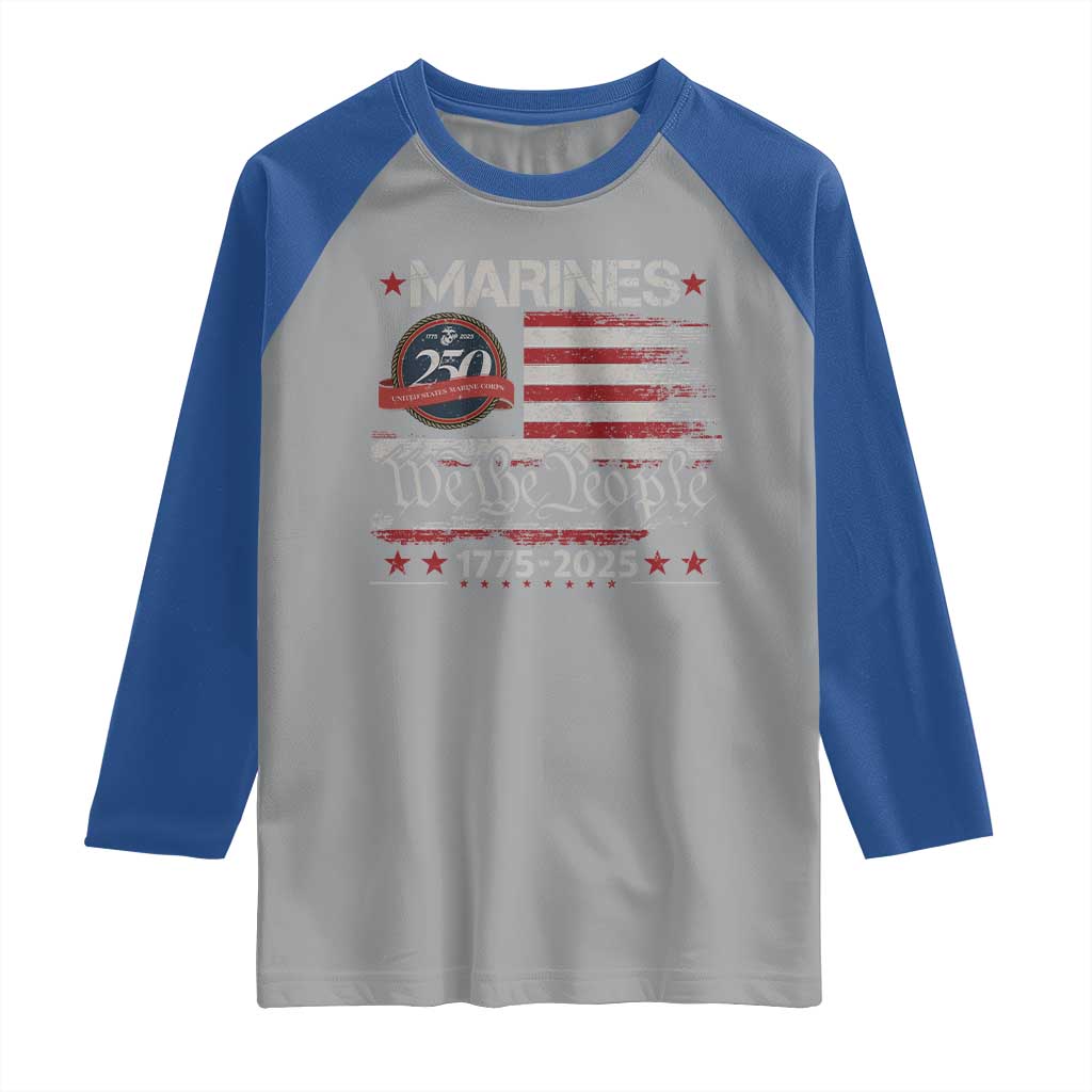 Marine Veteran 250th Anniversary Raglan Shirt Retro Patriotic Military Gift American Flag - Wonder Print Shop