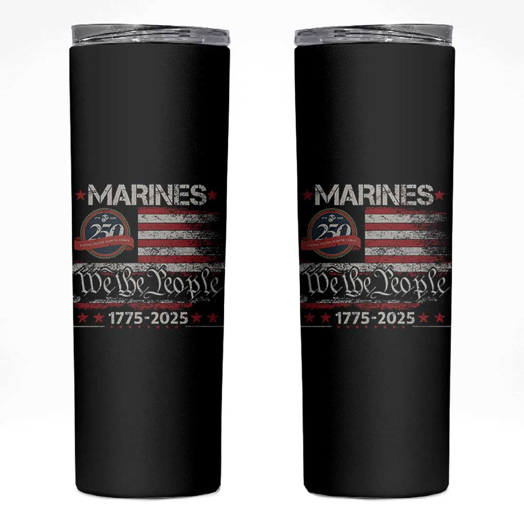 Marine Veteran 250th Anniversary Skinny Tumbler Retro Patriotic Military Gift American Flag - Wonder Print Shop