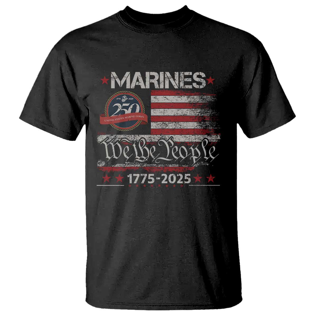Marine Veteran 250th Anniversary T Shirt Retro Patriotic Military Gift American Flag - Wonder Print Shop