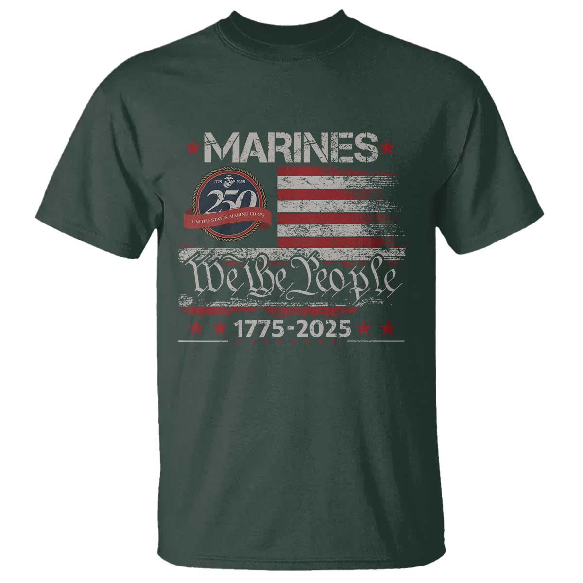 Marine Veteran 250th Anniversary T Shirt Retro Patriotic Military Gift American Flag - Wonder Print Shop
