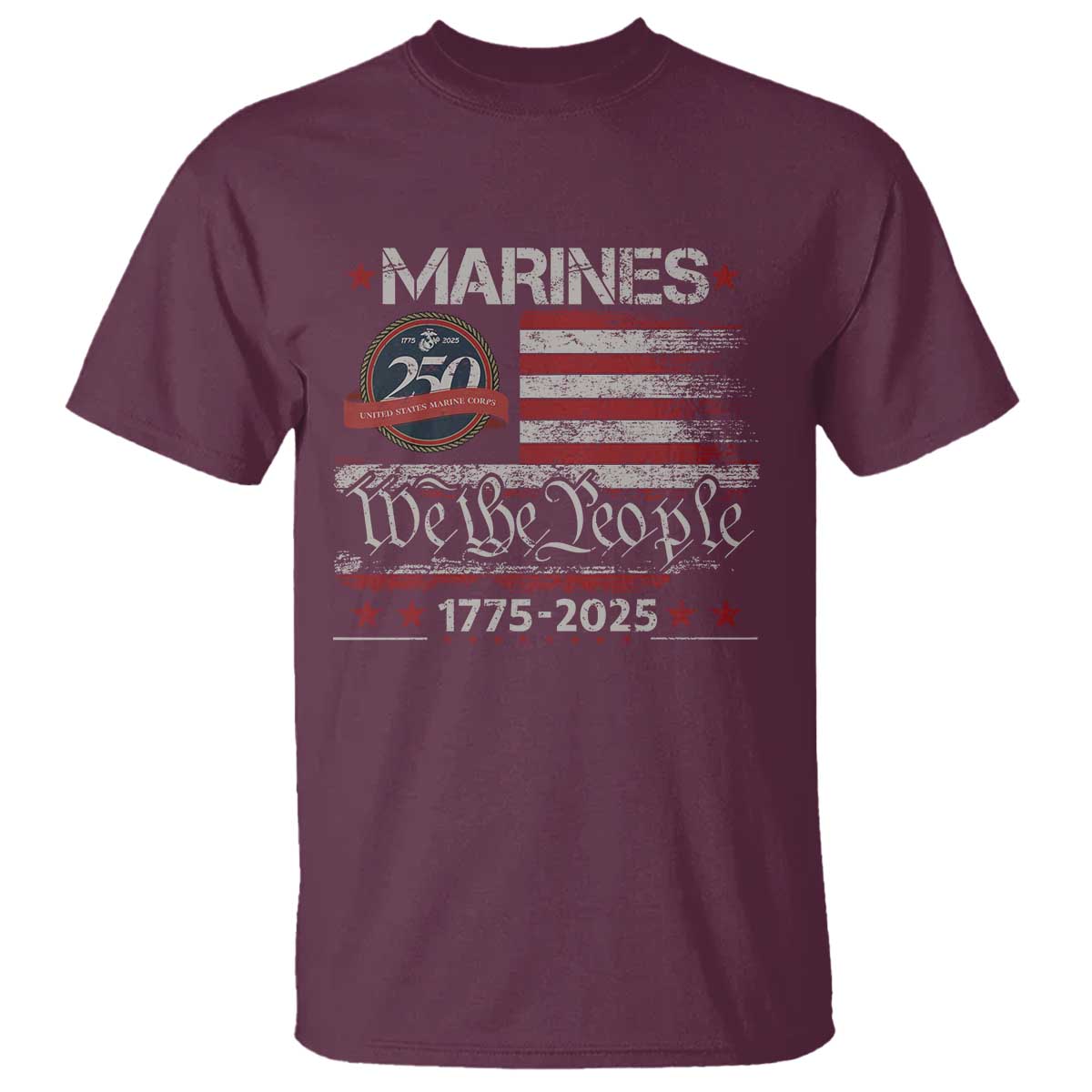 Marine Veteran 250th Anniversary T Shirt Retro Patriotic Military Gift American Flag - Wonder Print Shop