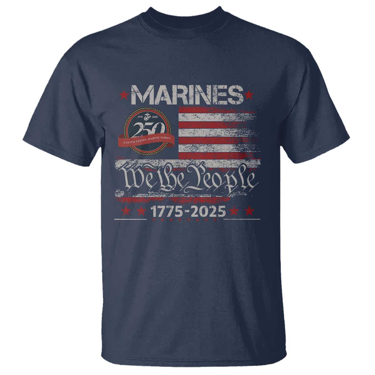 Marine Veteran 250th Anniversary T Shirt Retro Patriotic Military Gift American Flag - Wonder Print Shop