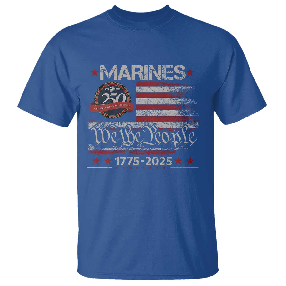 Marine Veteran 250th Anniversary T Shirt Retro Patriotic Military Gift American Flag - Wonder Print Shop